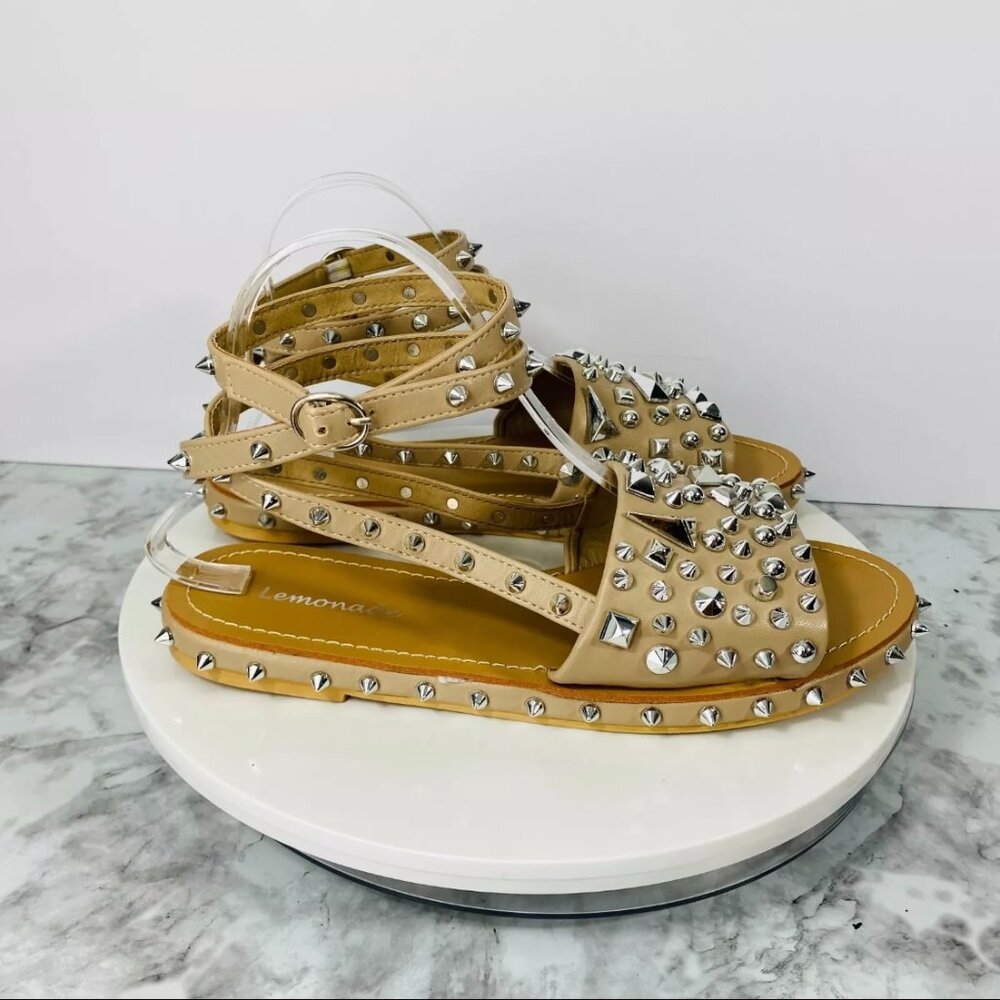Lemonade Faux Leather Gladiator Sandals‎ Women 8.5 Nude Studded Grunge Festival